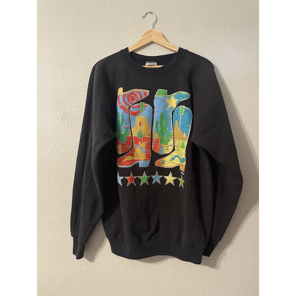 Vintage 90s Crewneck Sweatshirt Hanes XL Southwestern‎ Boots Wolf